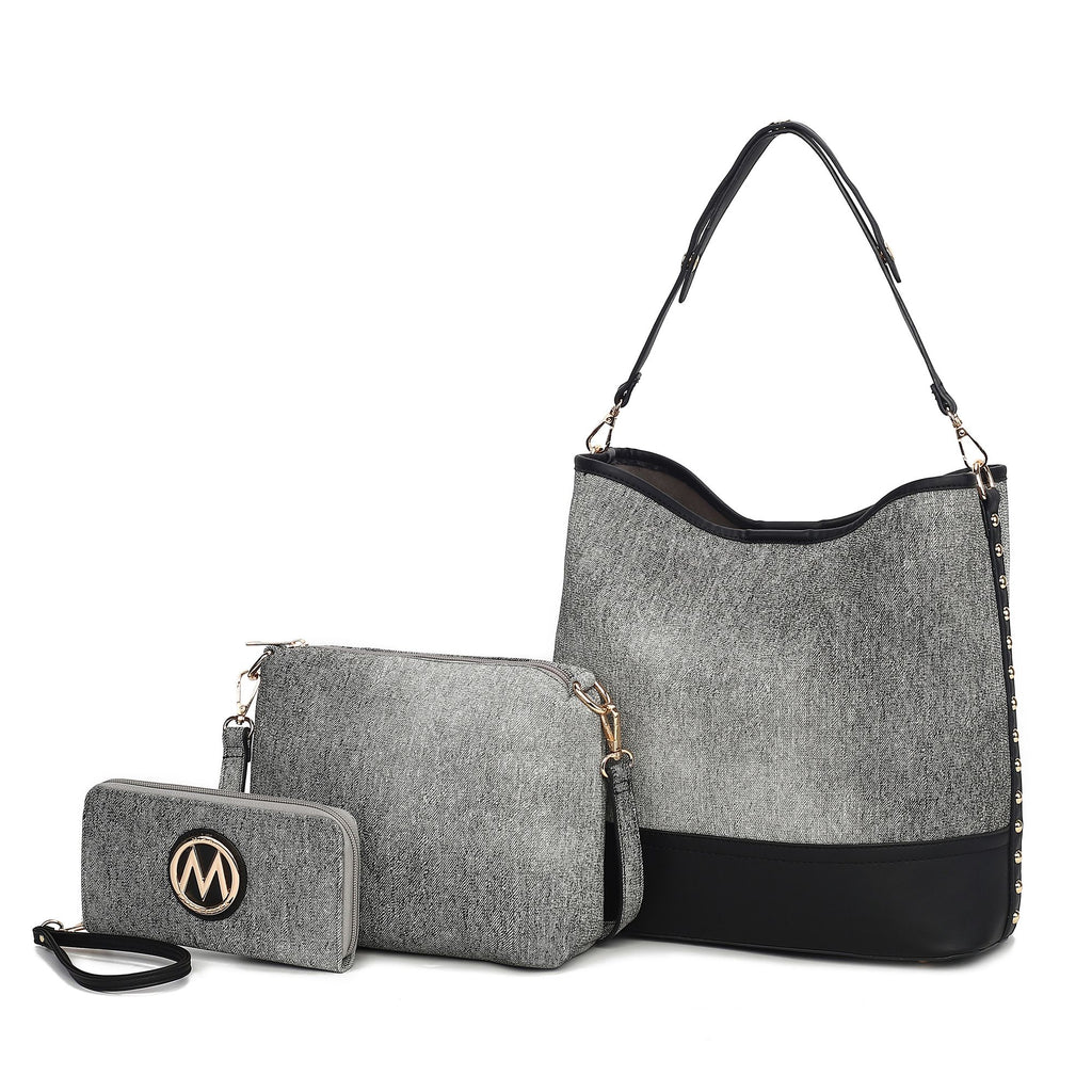 MKF Collection Wren Vegan Leather Women's Hobo with Pouch and Wristlet Wallet by Mia K- 3 pieces