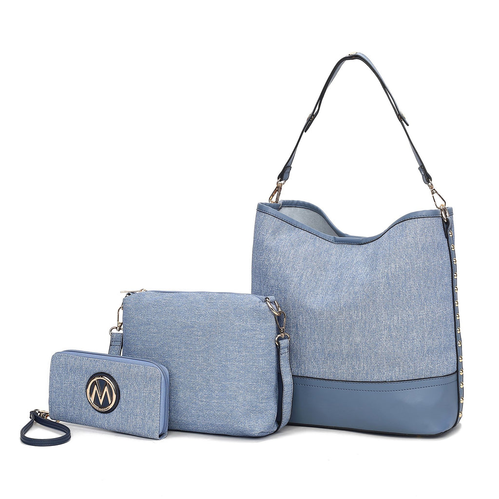 MKF Collection Wren Vegan Leather Women's Hobo with Pouch and Wristlet Wallet by Mia K- 3 pieces