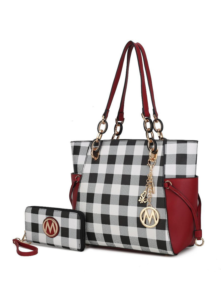 MKF Collection Yale Checkered Tote Bag with Wallet by Mia k