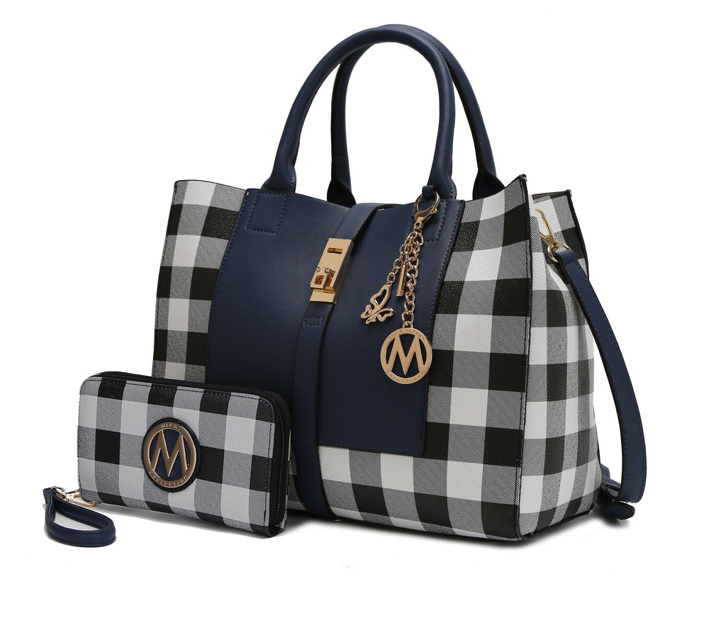 MKF Collection Yuliana Checkered Satchel Handbag with Wallet by Mia K