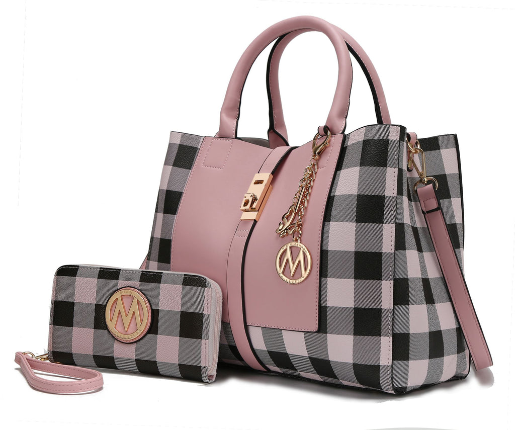 MKF Collection Yuliana Checkered Satchel Handbag with Wallet by Mia K