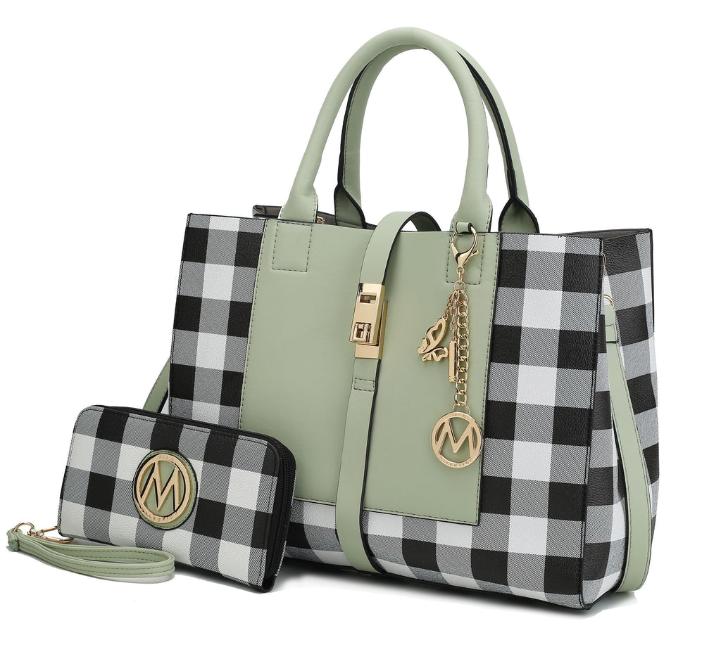 MKF Collection Yuliana Checkered Satchel Handbag with Wallet by Mia K