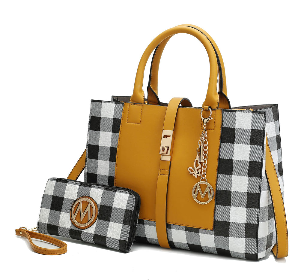MKF Collection Yuliana Checkered Satchel Handbag with Wallet by Mia K
