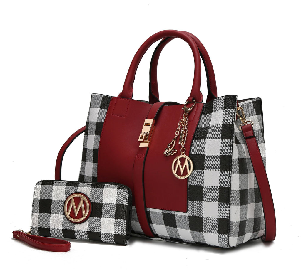 MKF Collection Yuliana Checkered Satchel Handbag with Wallet by Mia K