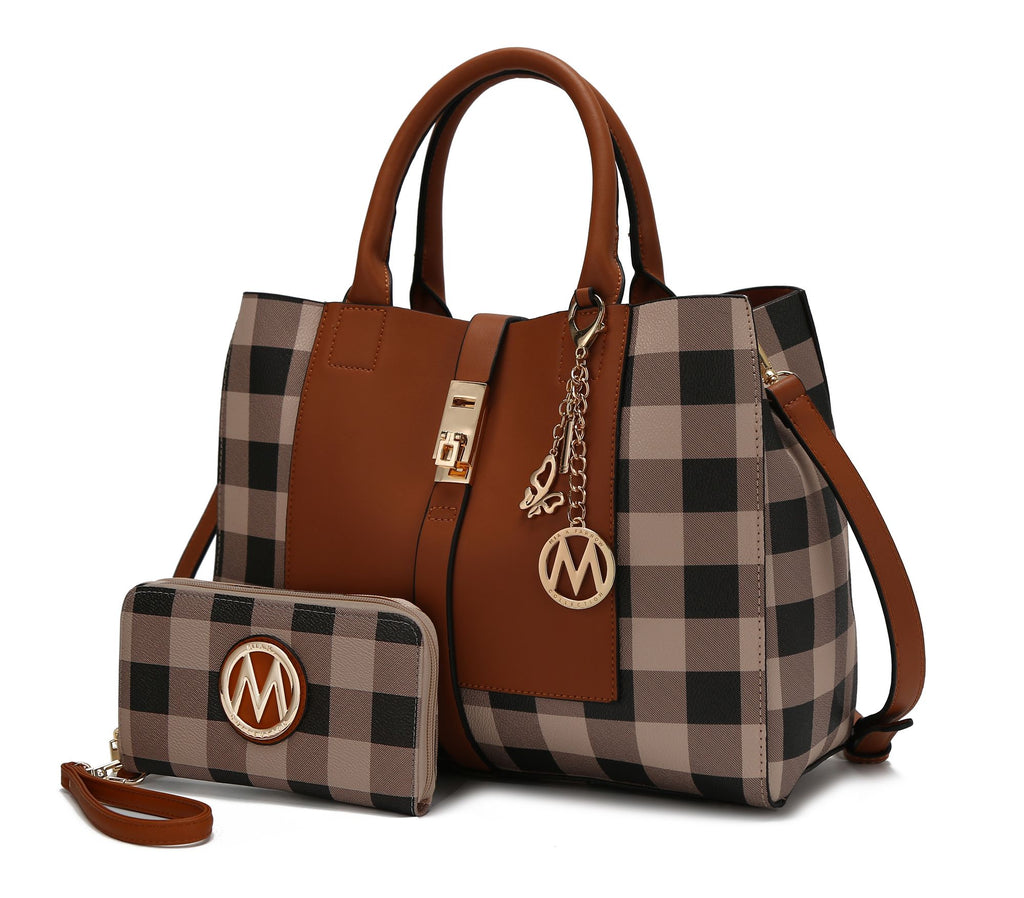 MKF Collection Yuliana Checkered Satchel Handbag with Wallet by Mia K