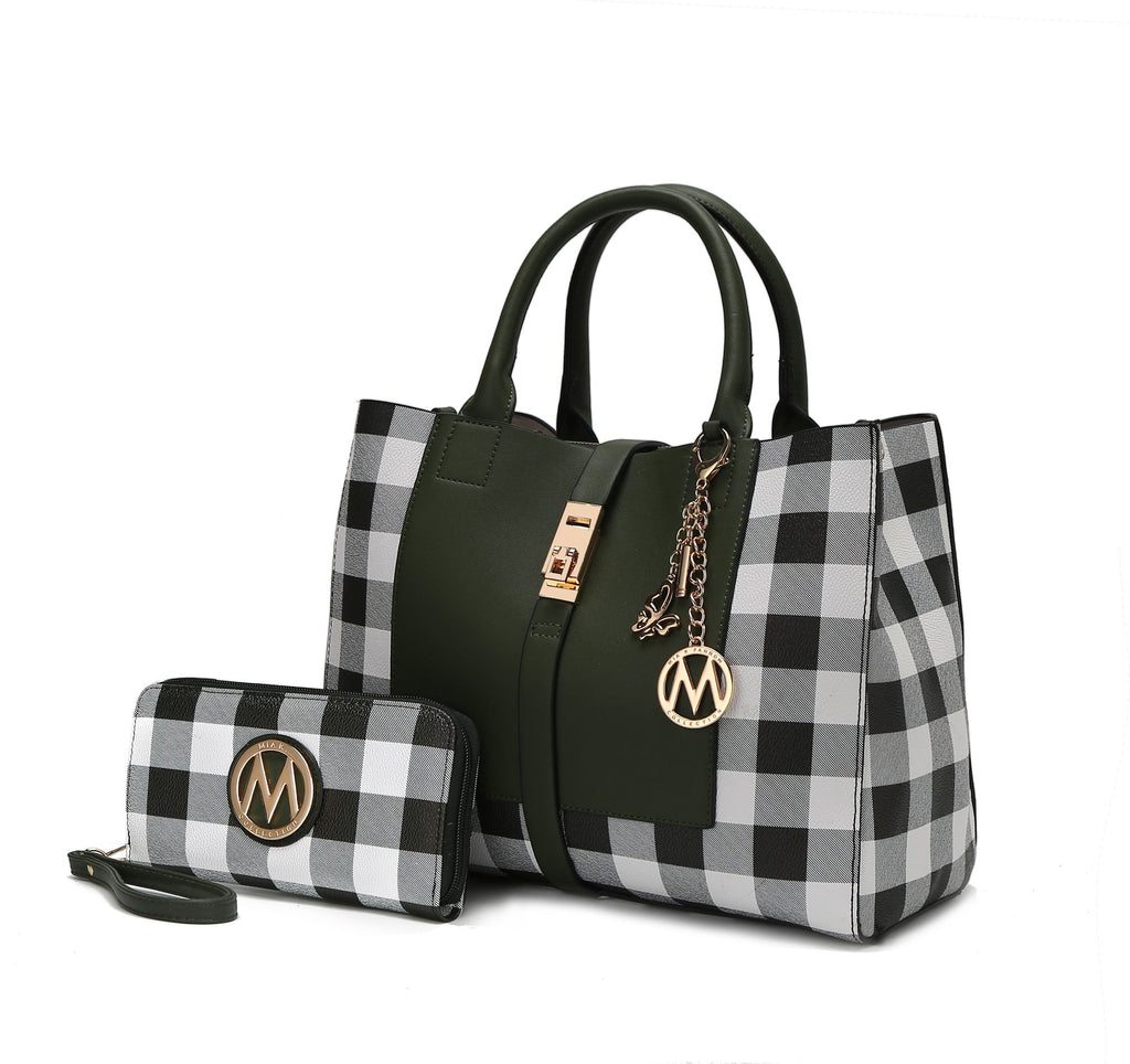 MKF Collection Yuliana Checkered Satchel Handbag with Wallet by Mia K