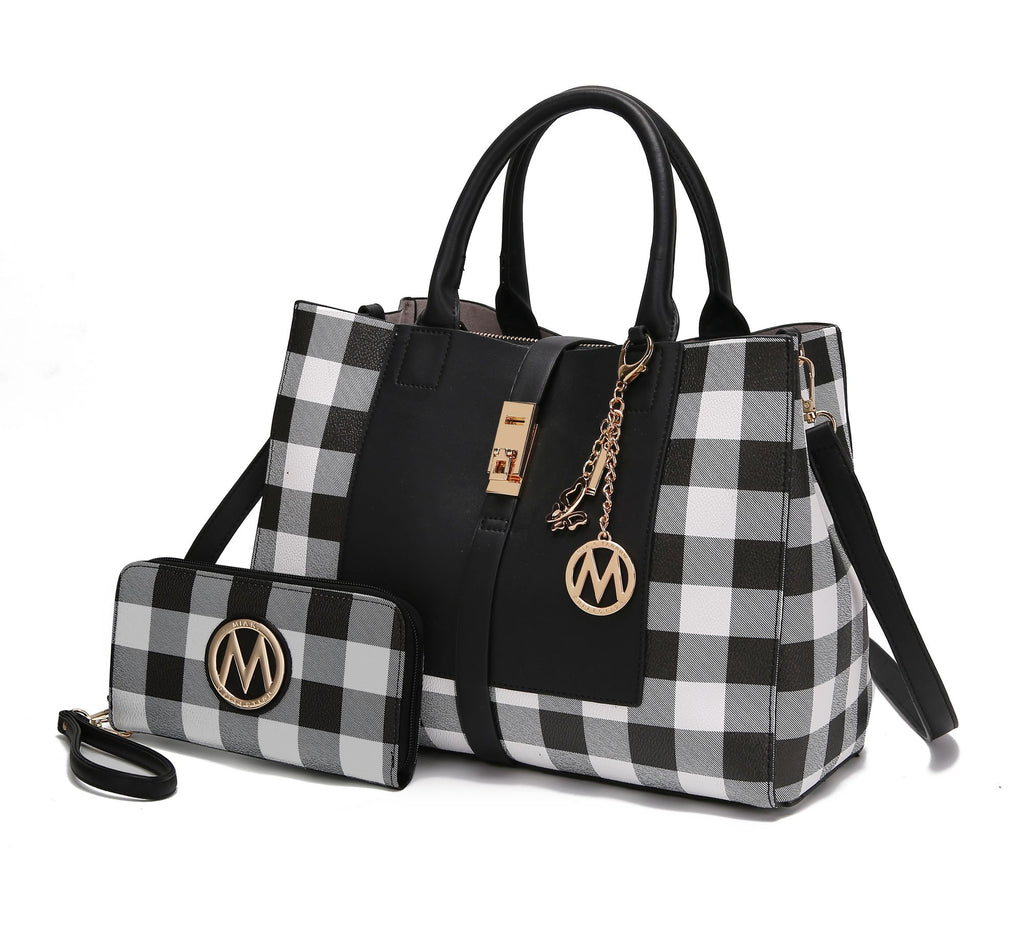 MKF Collection Yuliana Checkered Satchel Handbag with Wallet by Mia K