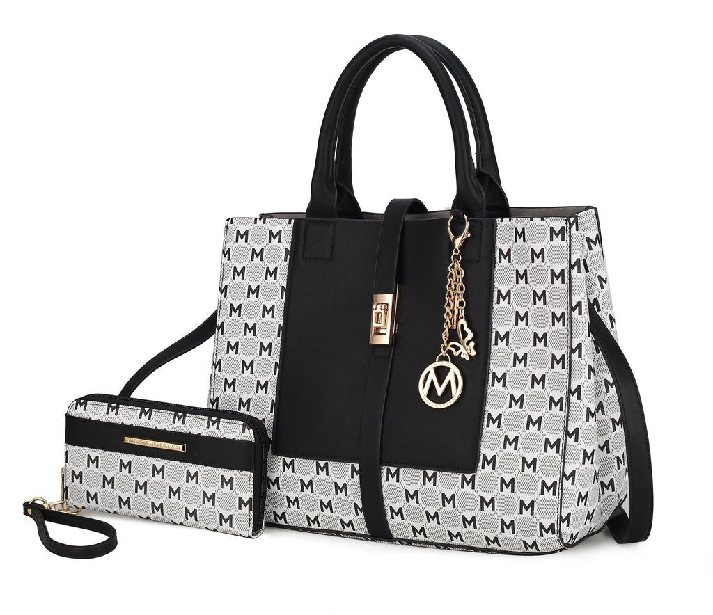 MKF Collection Yuliana Circular M emblem Print Satchel Bag with Wallet by Mia k