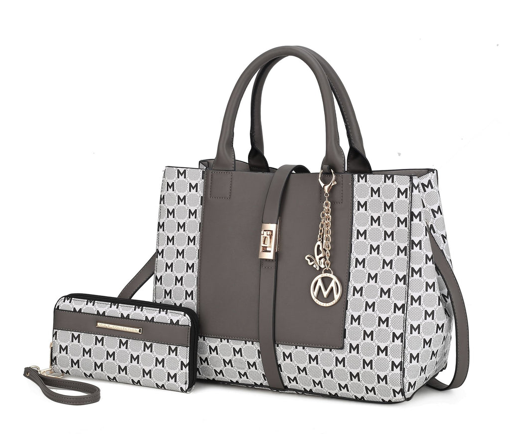 MKF Collection Yuliana Circular M emblem Print Satchel Bag with Wallet by Mia k