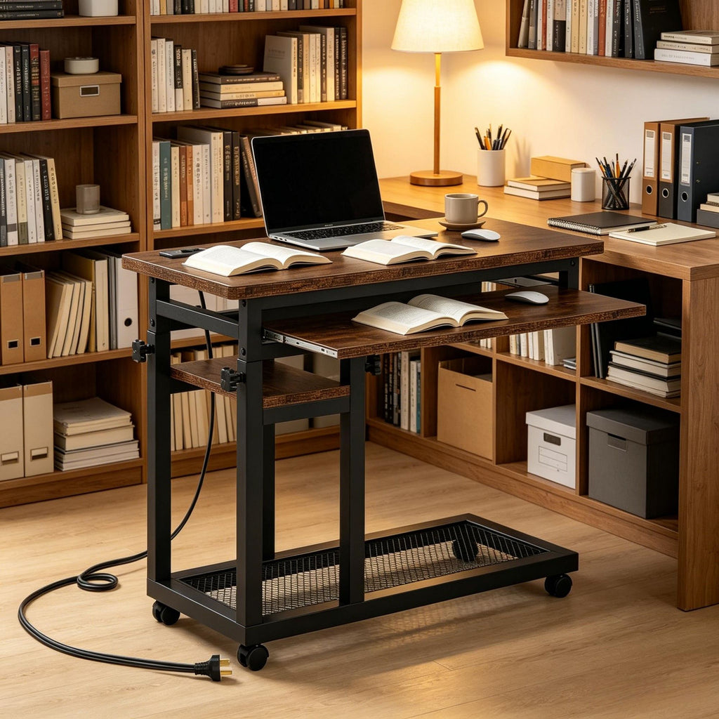 Mobile C Table with Lock and Adjustable Rolling for Office