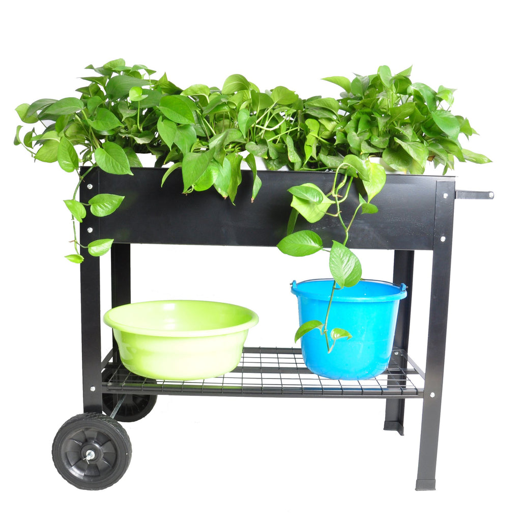 Mobile Metal Raised Garden Bed Cart with Legs, Elevated Tall Planter Box with Wheels for Outdoor Indoors House Patio Backyard Vegetables Tomato DIY Herb Grow Black -Does not support self pick up