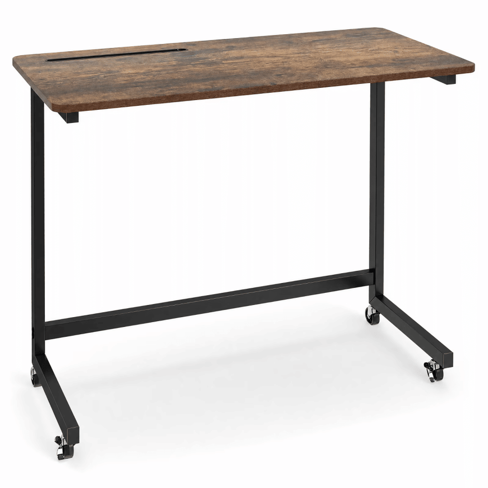 Mobile SideTableRolling Laptop Desk Cart With Tablet SlotandWheels, Rolling DeskforLiving Room Bedroom Office, Rustic Brown