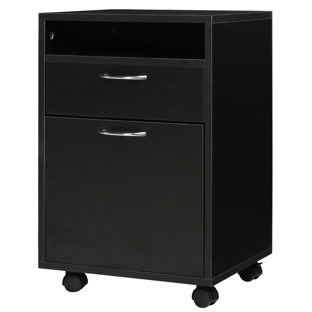 Mobile Storage Cabinet Organizer with Drawer Black Printer Stand with Castors for Office
