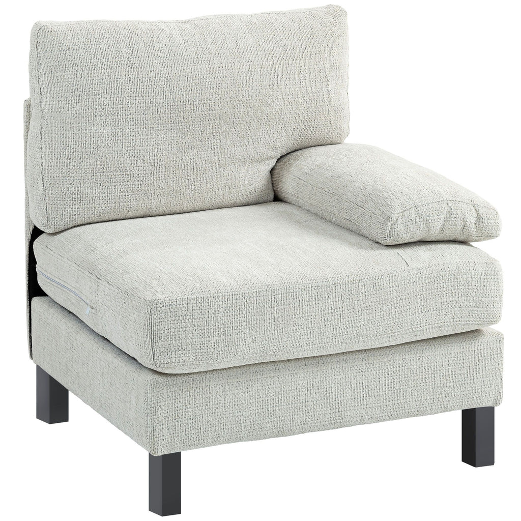 Modern Accent Chair for Living Room, Fabric Right Side Module for Modular Sectional Sofa with Thick Cushion, Cream White