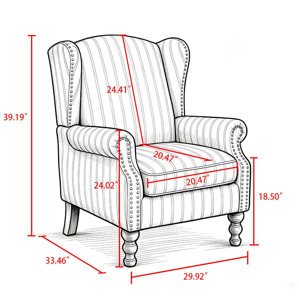 Modern Accent Chair with Retro Wood Legs, Comfy Upholstered Armchair, Floral Design Single Sofa Chair for Living Room Bedroom Office - Stripe
