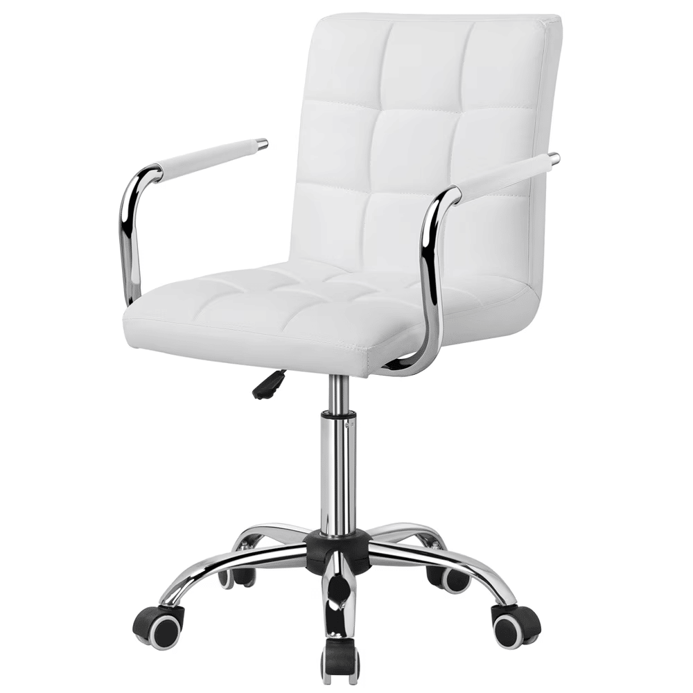 Modern Adjustable Faux Leather Swivel Office Chair with Wheels, White