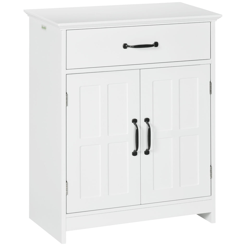 Modern Bathroom Storage Cabinet, 2 Doors, Drawer & Adjustable Shelf, White