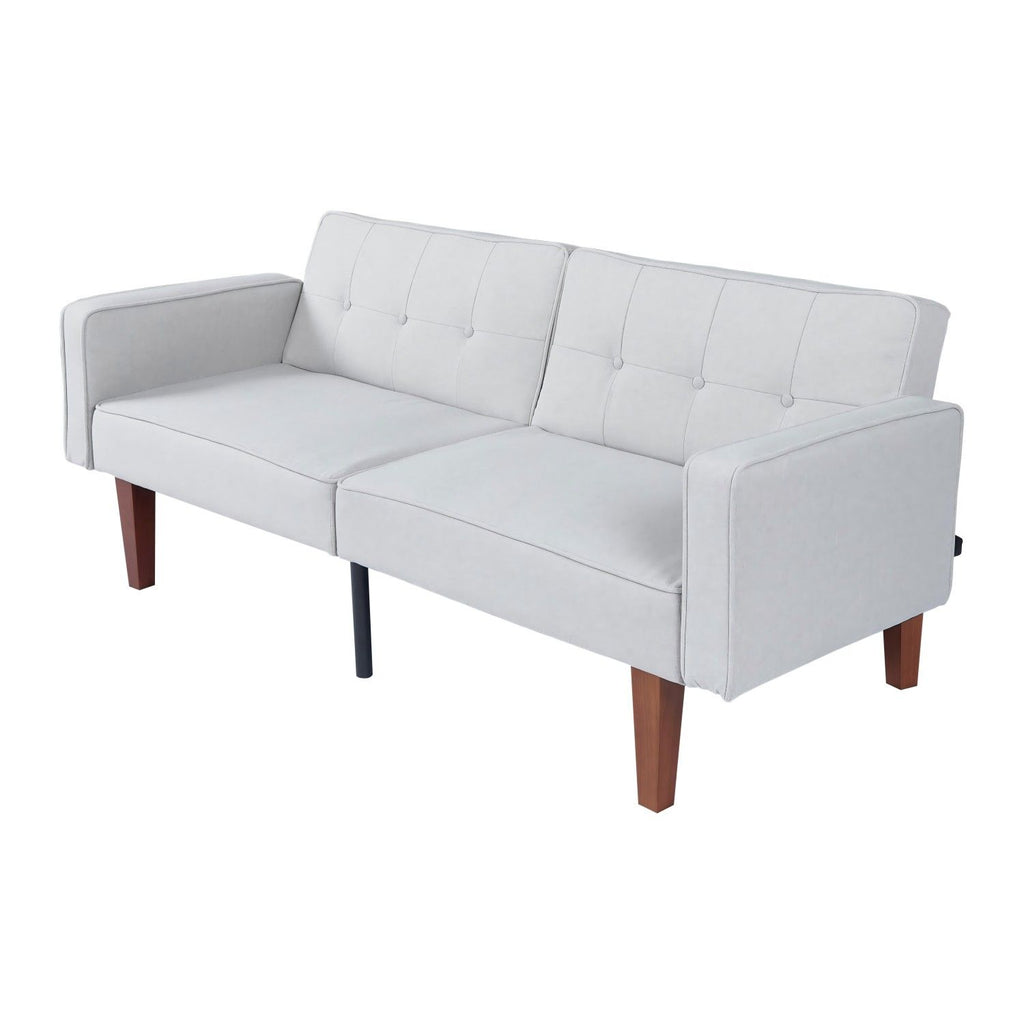 Modern Cotton Fabric Futon Sofa with Tufted Backrest, Adjustable Reclining Couch with Wood & Metal Legs, Compact Living Room Sofa