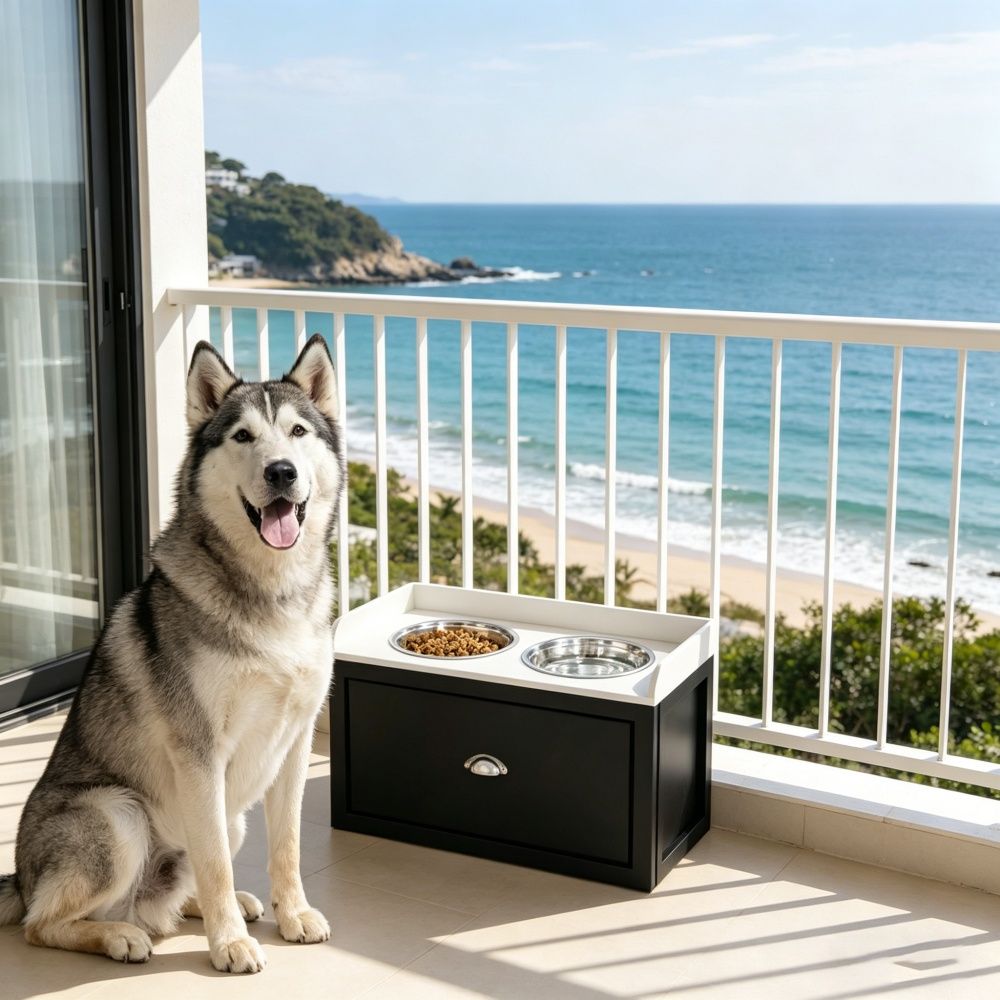 Modern Elevated Dog Bowls with Removable Stainless 23.5 Inches X 11.75 Inches X 14.25 Inches