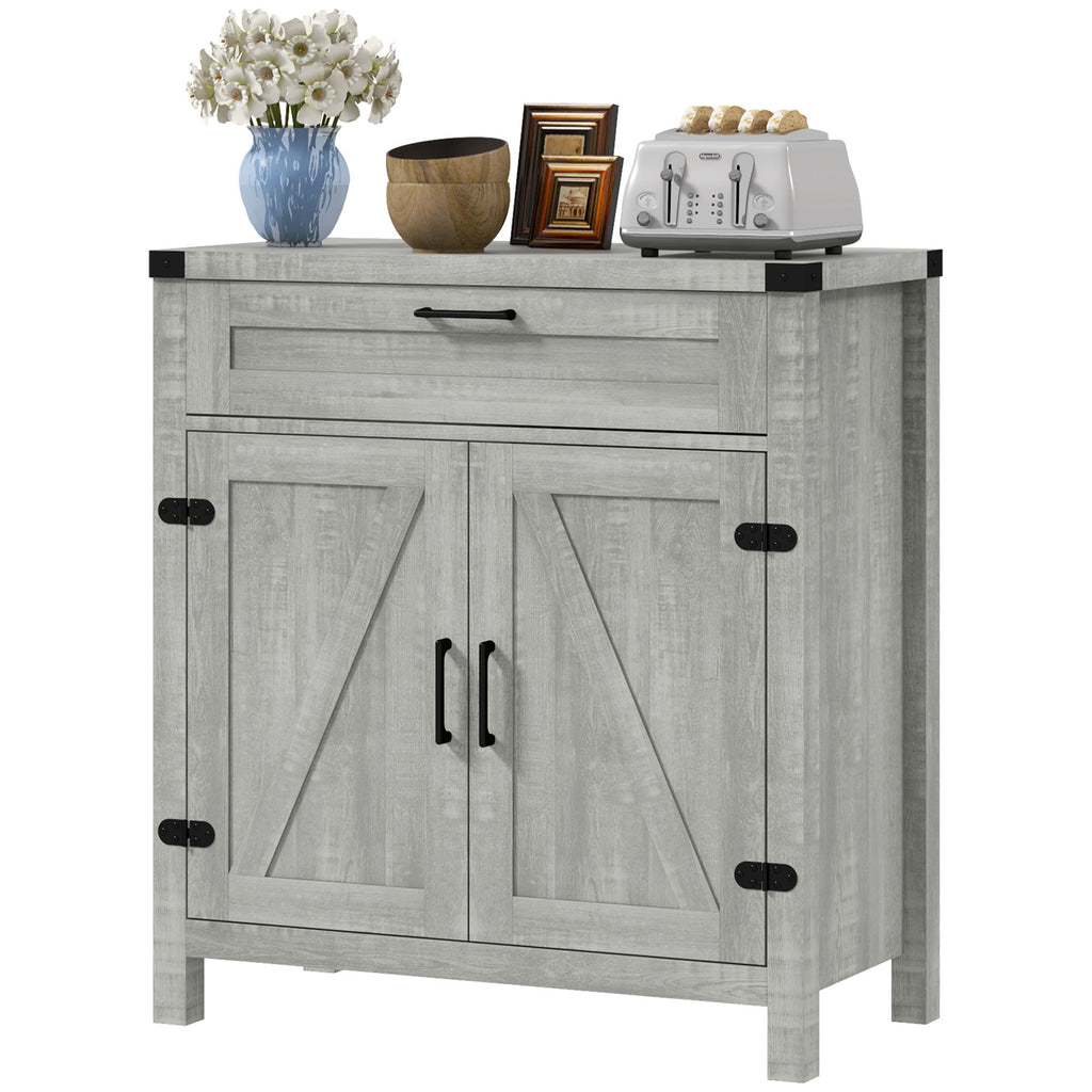 Modern Farmhouse Sideboard Storage Cabinet, Buffet Cabinet with 2 Barn Doors and Drawer for Dining Room, Gray