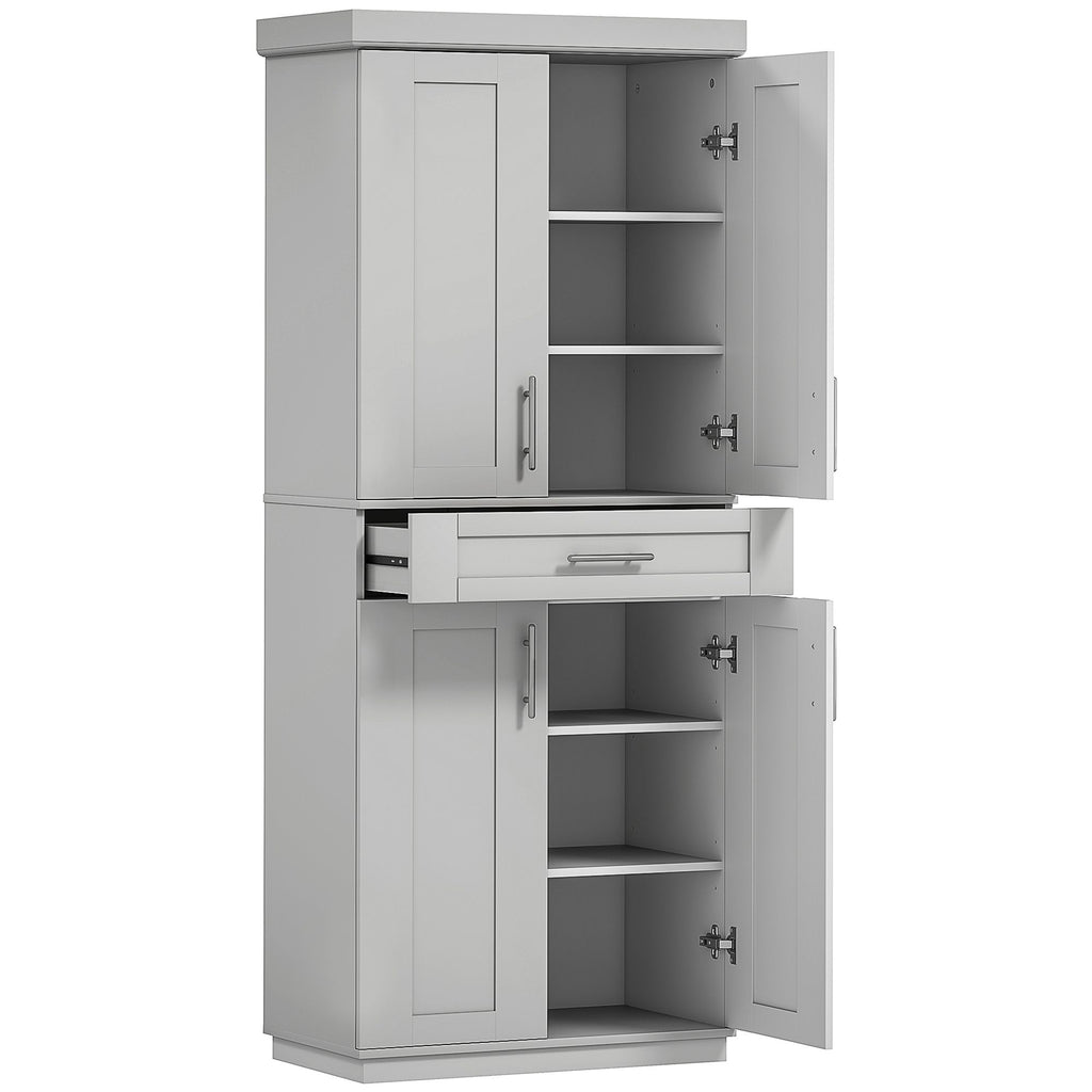 Modern Freestanding Kitchen Pantry Cabinet Cupboard with Doors and Drawer, Adjustable Shelving, Gray