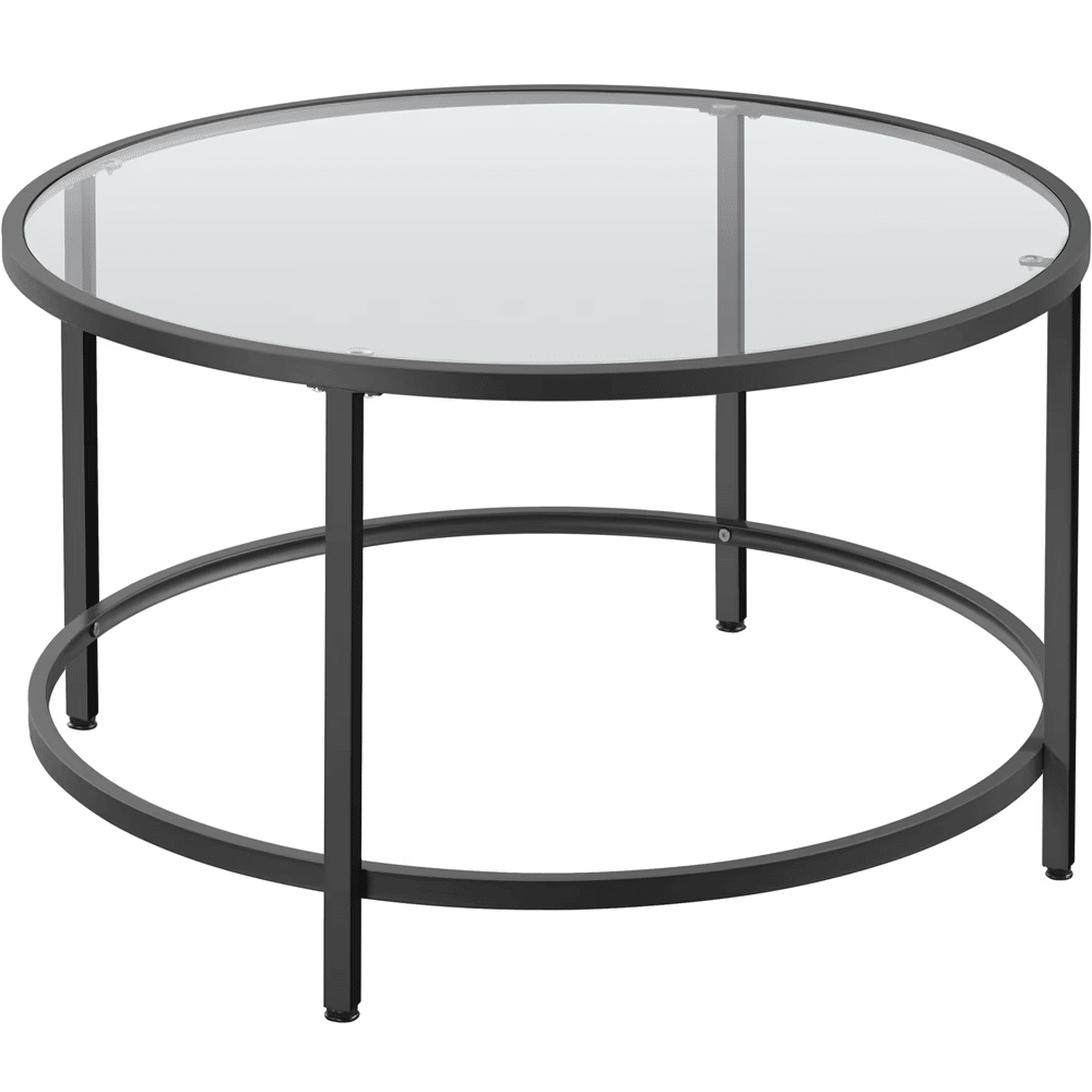 Modern Glass Top CoffeeTablewith Adjustable Foot Pads, Black