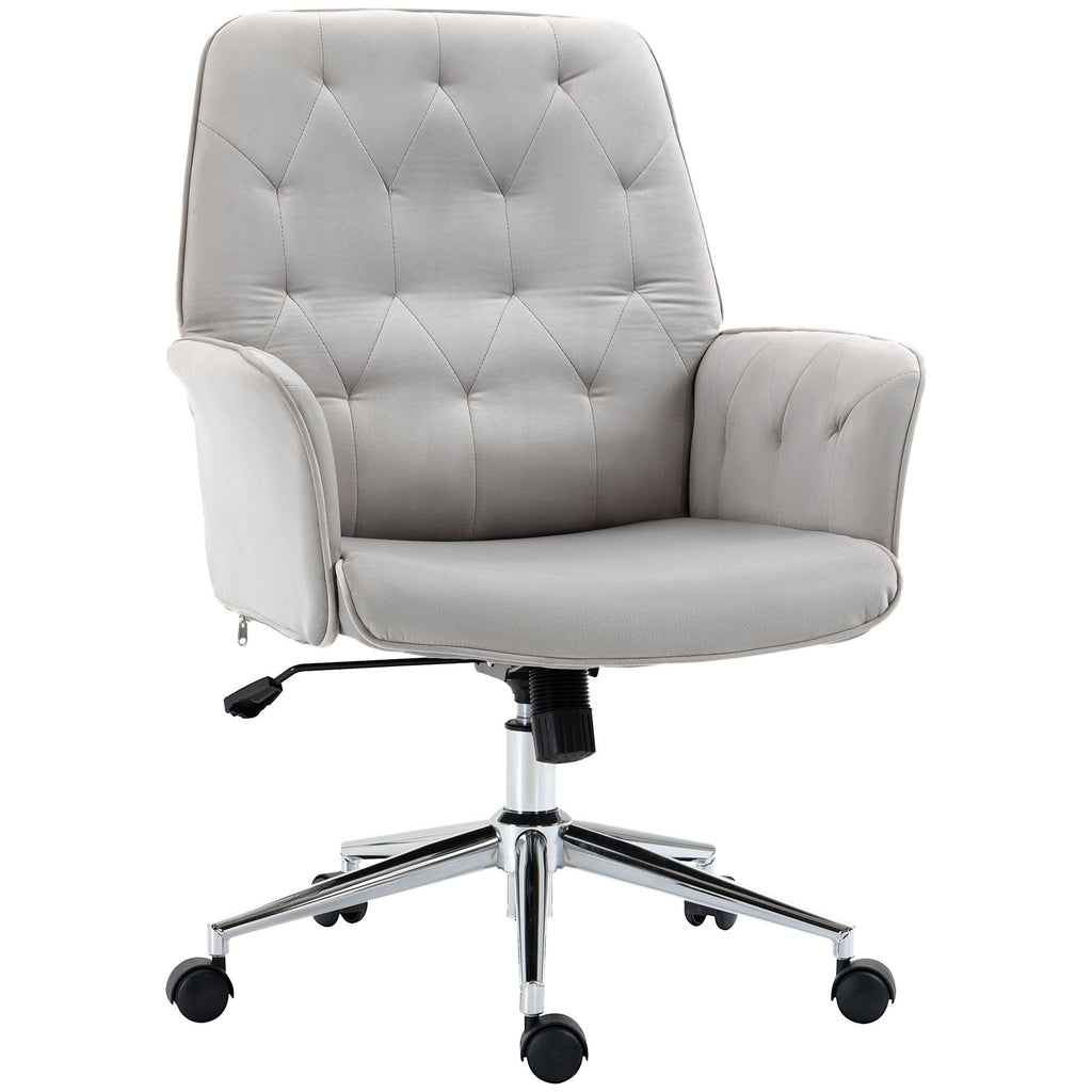 Modern Home Office Chair Mid-Back Tufted Linen Fabric Adjustable Light Grey