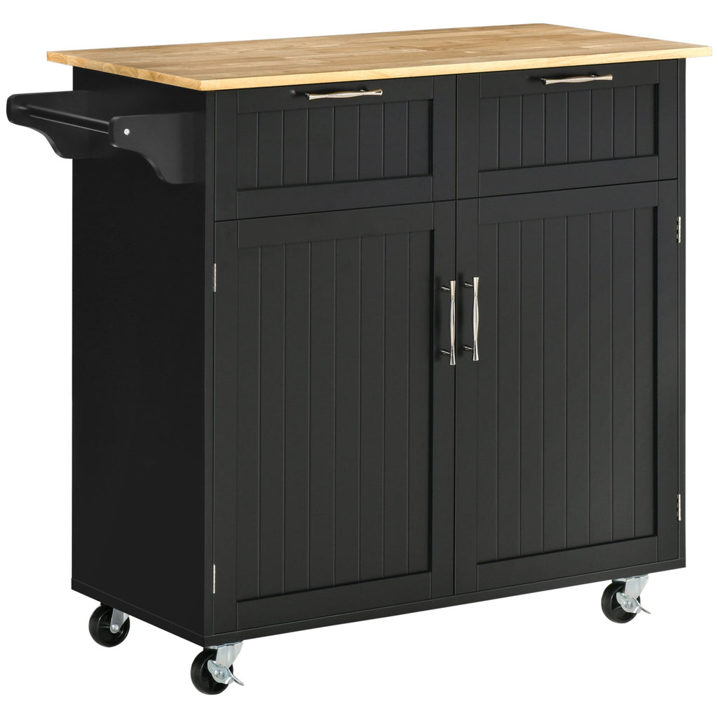 Modern Kitchen Cart, Black, Rolling Island with Storage, Utility Adjustable Shelving