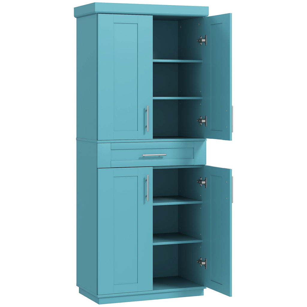 Modern Kitchen Pantry Freestanding Cabinet Cupboard with Doors and Drawer, Adjustable Shelving, Dark Blue
