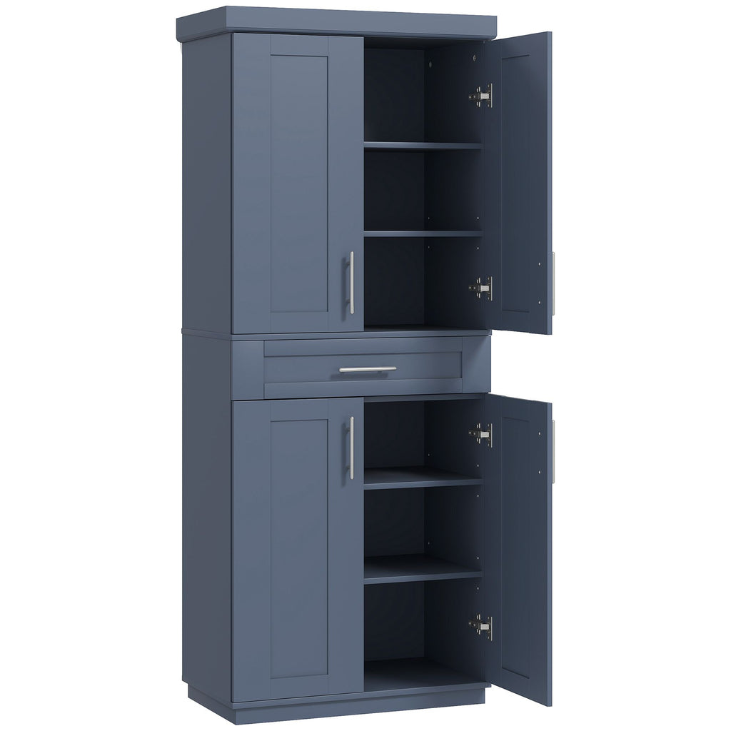 Modern Kitchen Pantry Freestanding Cabinet Cupboard with Doors and Drawer, Adjustable Shelving, Navy Blue