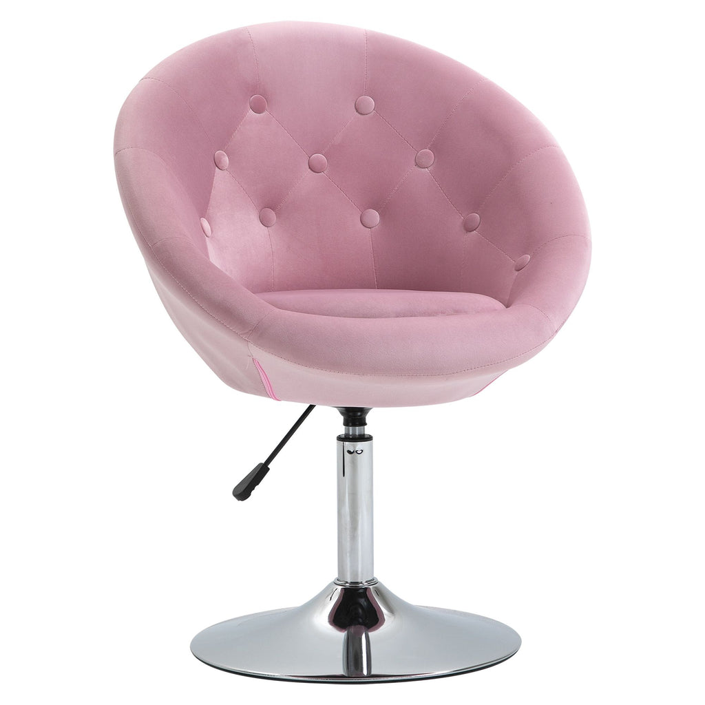 Modern Makeup Vanity Chair Round Tufted Swivel Accent Chair with Chrome Frame Height Adjustable for Living Room, Bedroom Pink