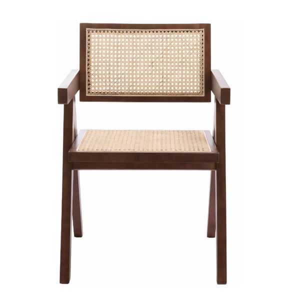 Modern Mid Century Dining Chair, Rattan Accent Chairs, Comfy Armchairs, Outdoor Wood Chairs with Armrest for Bedroom Living Room Reading Room Dining Kitchen, Brown