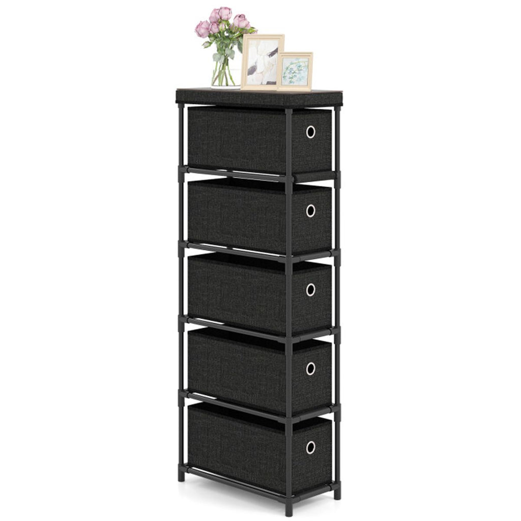 Modern Minimalist Chest of Drawers - 5 Drawers + Countertop, Industrial Wood Top, Versatile as Side Table/Nightstand