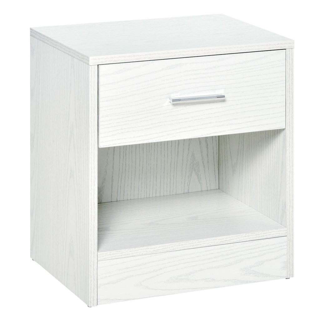Modern Nightstand White Wood Grain Accent End Table with Drawer Storage Shelf for Living Room Bedroom