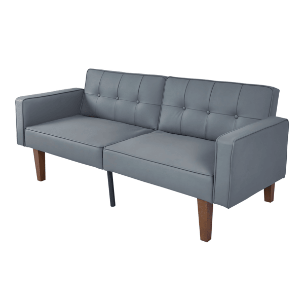 Modern PU Leather Futon Sofa with Tufted Backrest, Adjustable Reclining Couch with Wood & Metal Legs, Mid-Century Style Sofa for Living Room