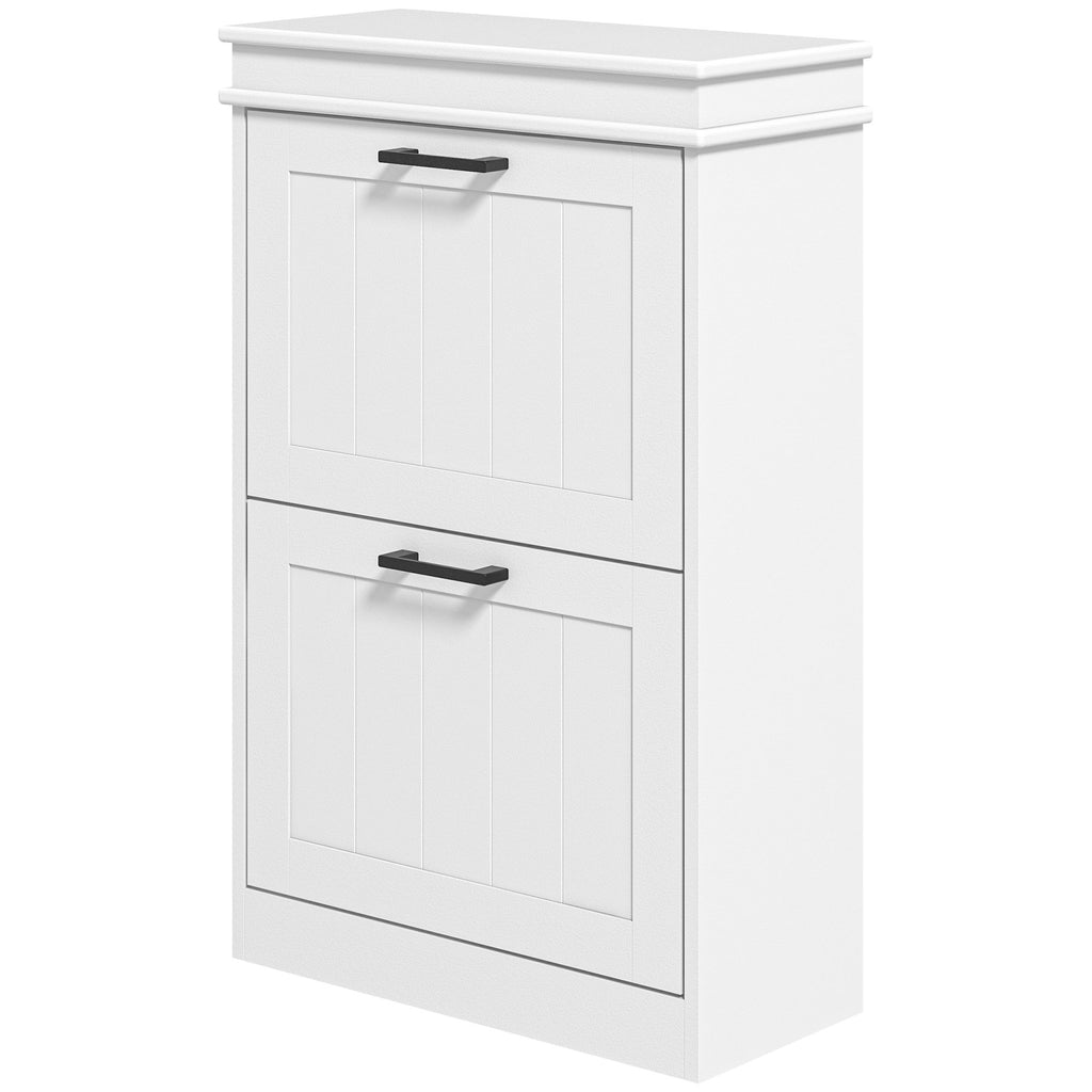 Modern Shoe Storage Cabinet, 2 Flip Drawers, Narrow Organizer for 10 Pairs, Entryway, Hallway, White