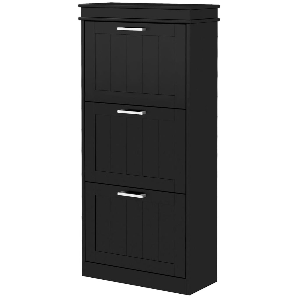 Modern Shoe Storage Cabinet 3 Flip Drawers for 15 Pairs Narrow Organizer Entryway Hallway Black