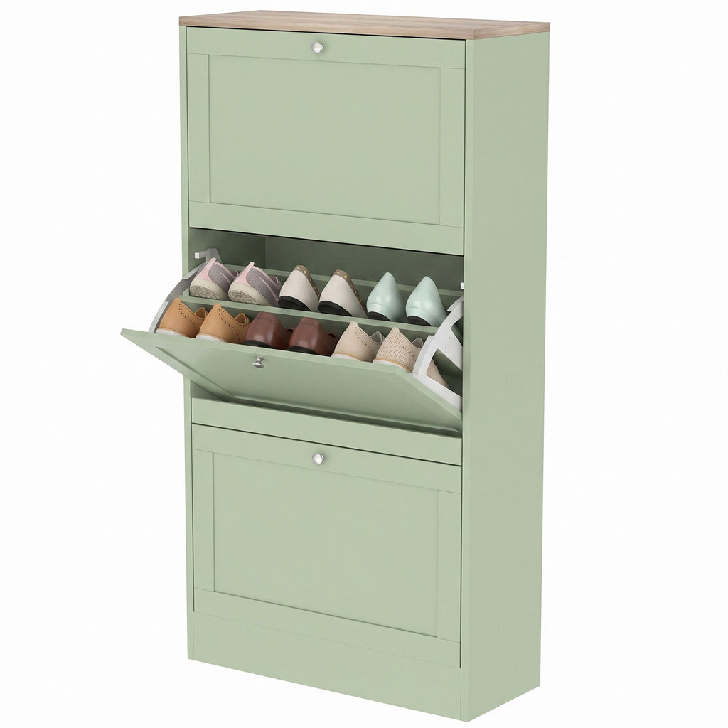 Modern Shoe Storage Cabinet with 3 Flip Drawers and Adjustable Shelves for 12-18 Pairs of Shoes, Green