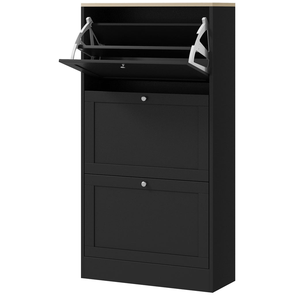 Modern Shoe Storage Cabinet with 3 Flip Drawers and Adjustable Shelves for 18 Pairs of Shoes, Black