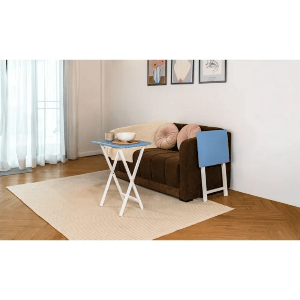 Modern Solid Wood Folding Tray Tables, Set of 2, Seaside (Shipment from Walmart)