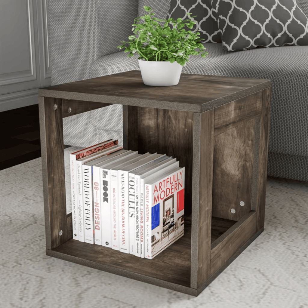 Modern Stackable Modular Cube EndTablewith Open Sides (Gray)