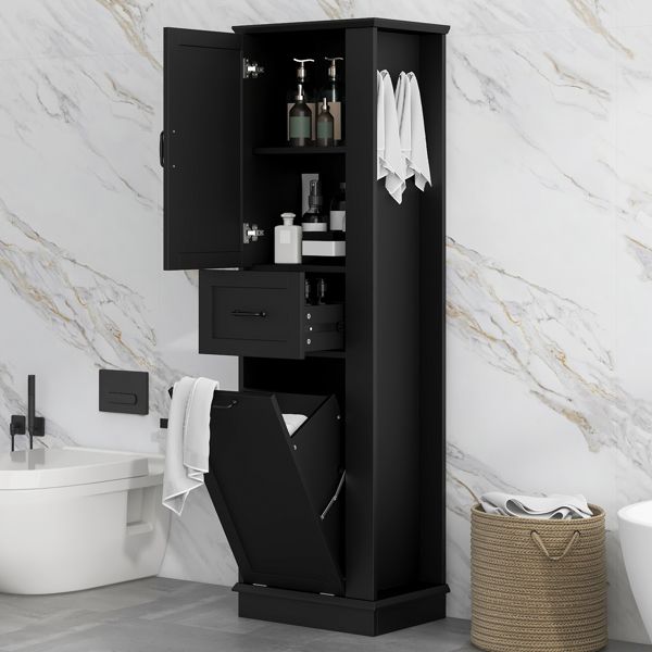 Modern Tall Storage Cabinet – Tilt-Out Compartment, Adjustable Shelves, 80LBS Capacity, Soft-Close Hinges, Aluminum Alloy Handles, Perfect for Bathroom & Home Organization