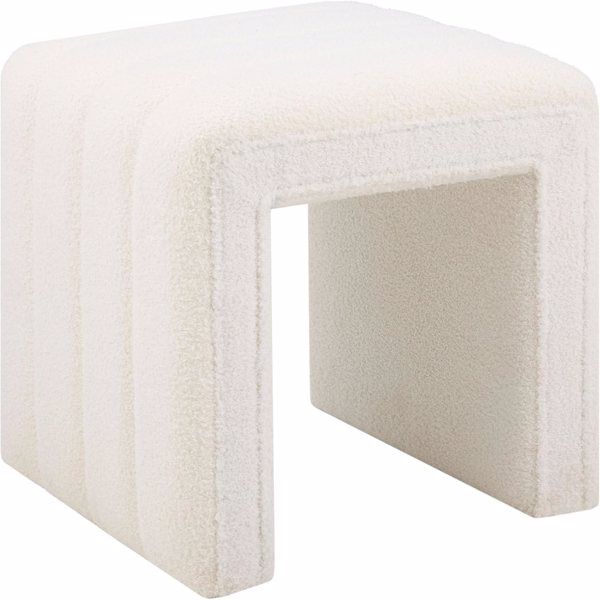 Modern Teddy Velvet Ottoman – Footrest, Vanity Stool, and Shoe Bench for Makeup Room, Living Room, Entryway, and Office Décor(White)