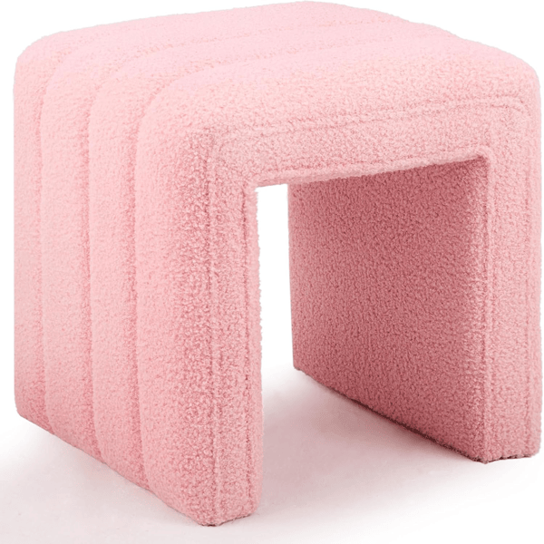 Modern Teddy Velvet Ottoman Footrest, Vanity Stool, and Shoe Bench for Makeup Room, Living Room, Entryway(Pink)