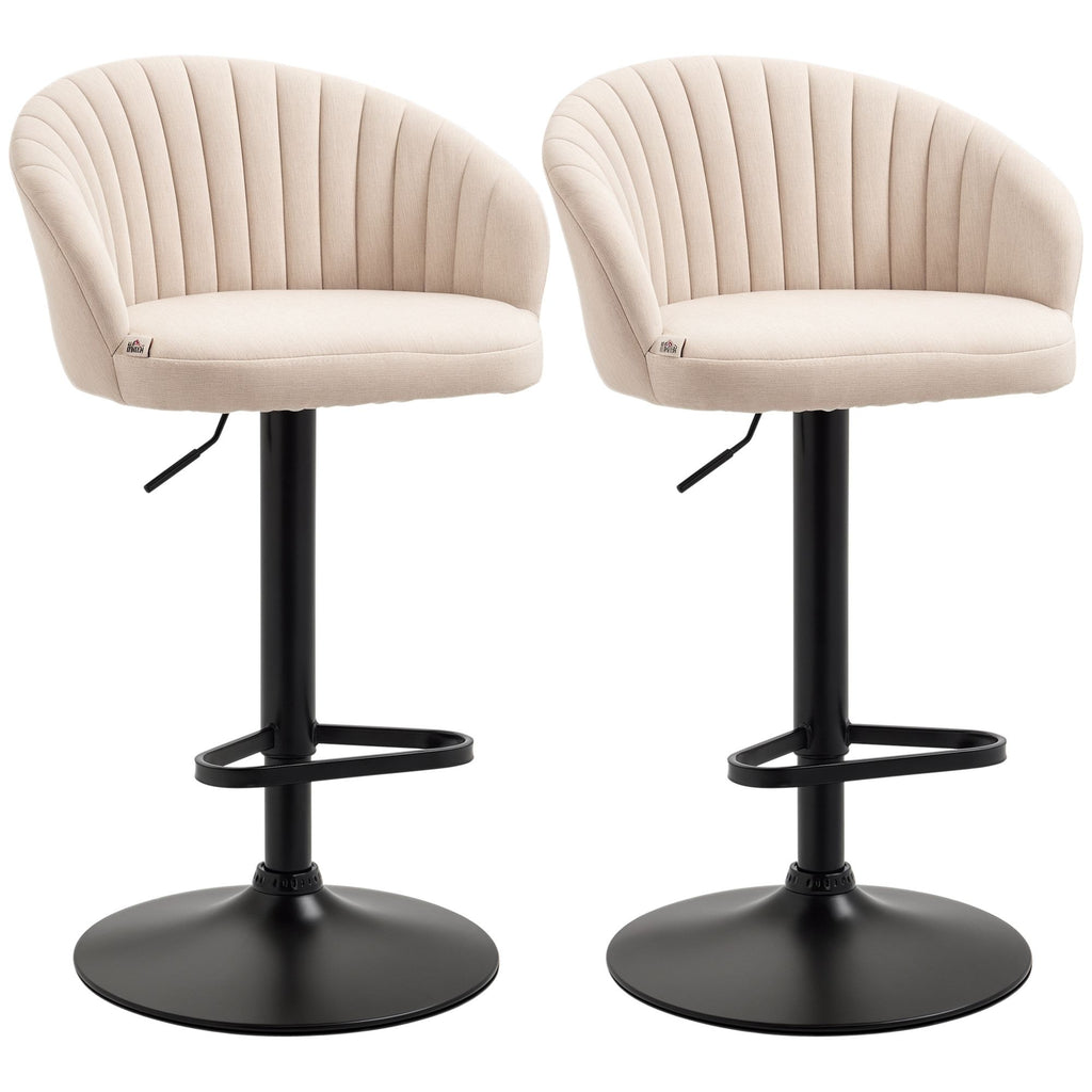Modern Upholstered Adjustable Barstools with Swivel Seat, Linen Touch Fabric, Steel Frame, Footrest, Beige