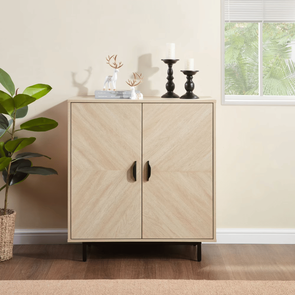 ModernStorageCabinet with Doors, Wood Grain Accent Cabinet with Adjustable Shelf, Buffet Sideboard CabinetforLiving Room,Kitchen, Entryway, Bedroom, Yellow