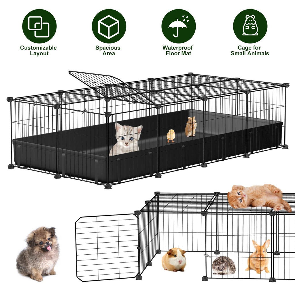 Modular Metal Small pet exercise pen DIY Multi Shape Layout, Metal Pet Enclosure Multi Tier L Square Rectangular Setup, Waterproof Protective Mat Small Animal Indoor Outdoor Cage