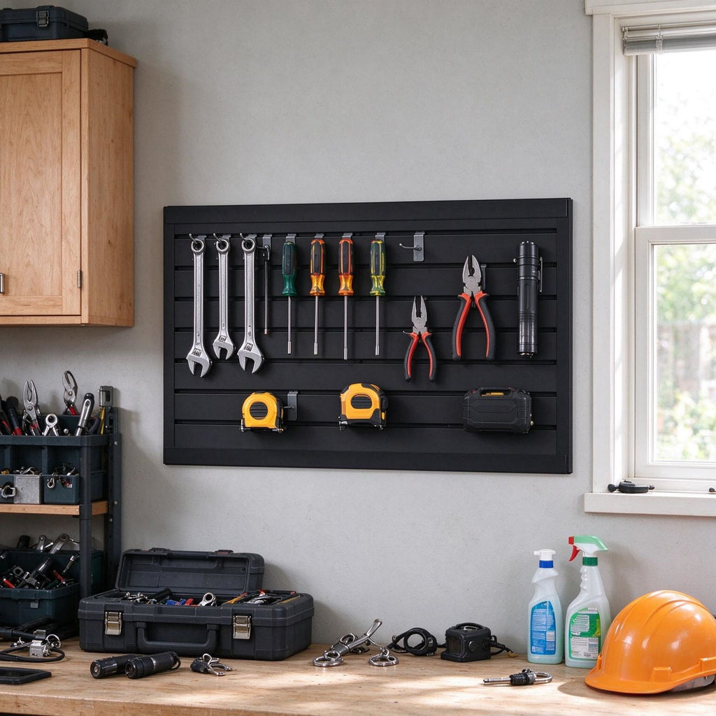 Modular PVC Slat Wall Paneling, 2x4 ft Black Garage Slatwall with Coupling Structure & DIY Cutting, Easy Install for Storage & Display