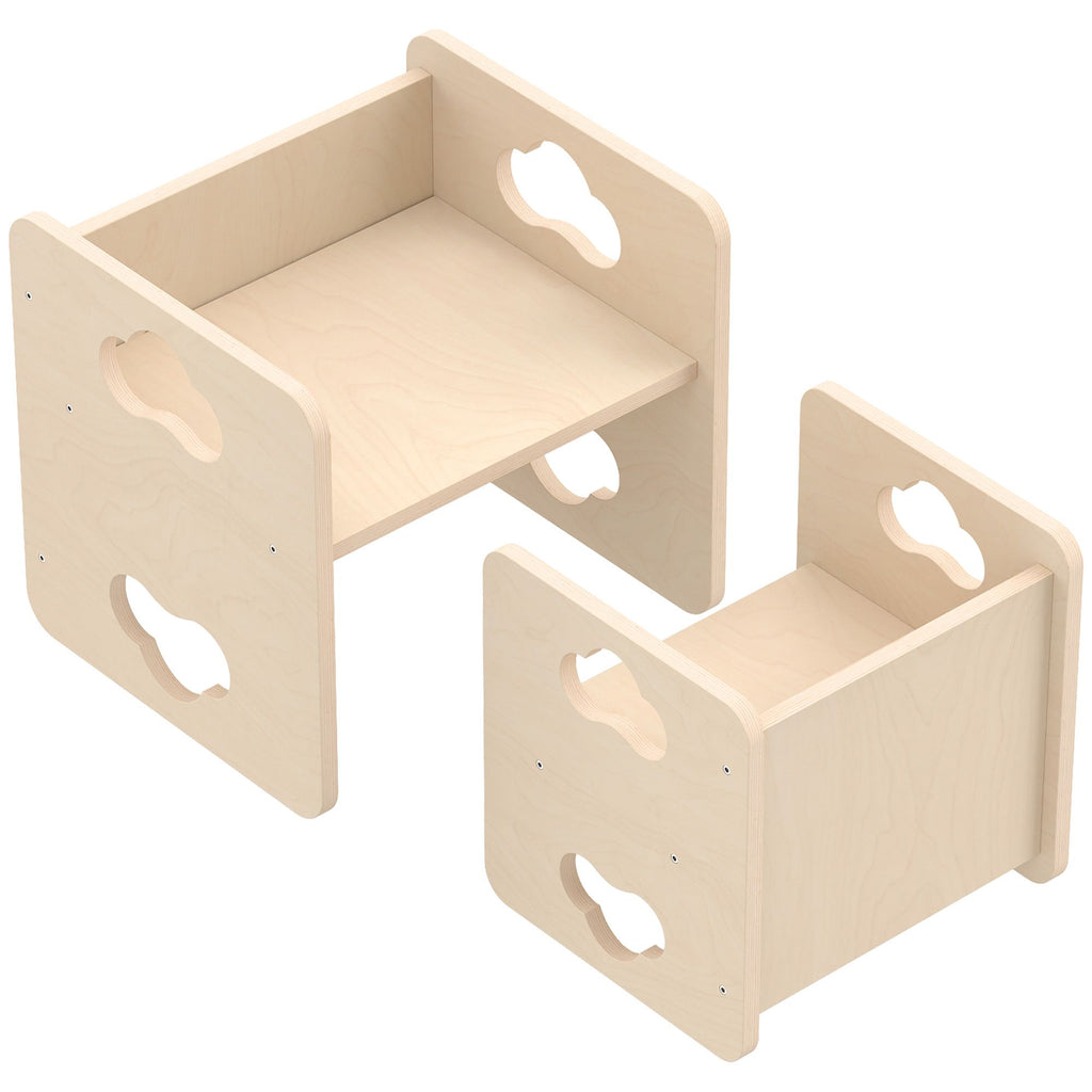 Montessori Kids Table and Chair Set with 3-Level Heights for 18-36 Months Toddlers, Learning, Play and Mealtime, Natural