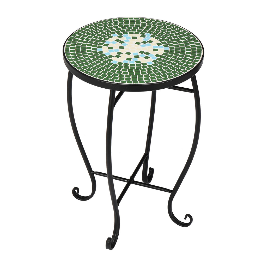 Mosaic Round Terrace Bistro Table Green Flowers Mosaic